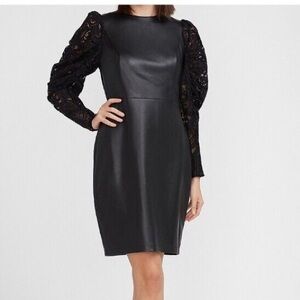 NWOT Express Faux Leather Dress with Lace Sleeves